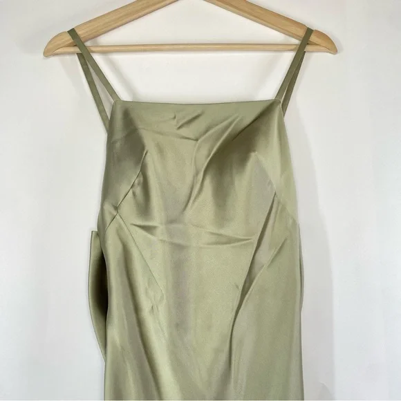 Revelry Steph Silver Sage Satin Front Slit Bow Back Long Dress Size 0 Prom Party - Picture 7 of 13